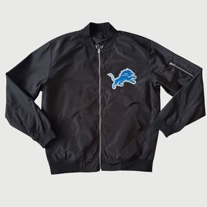 Detroit Lions NFL Team Apparel JH Design Black Bomber Jacket XL Full Zip